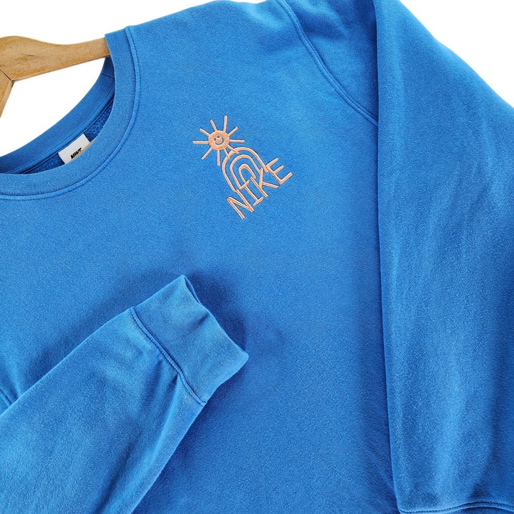 Nike Sweatshirt Mens Medium Blue Graphic Sun Rainbow Cotton Blend Pullover
